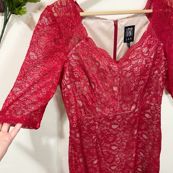 SOLD-----------Jax Women's Size 12 Red Lace Lined Knee Length Dress - Picture 6 of 14